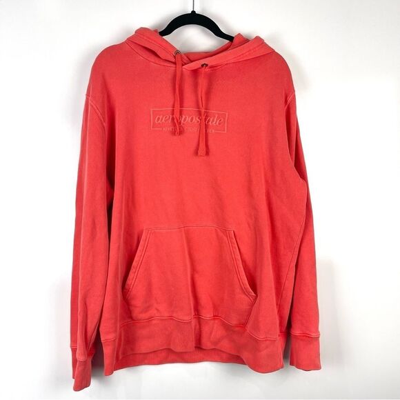 Aeropostale Embroidered Logo Orange Pull Over Hoodie Sweatshirt Men's Size Large - Picture 1 of 9